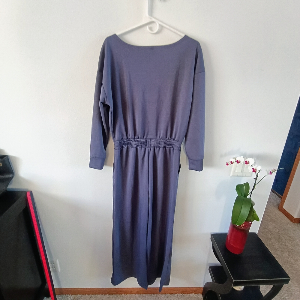 Serra Gray Lounge Jumpsuit Wide Leg Tie Waist Soft Knit Size Medium - Picture 9 of 12
